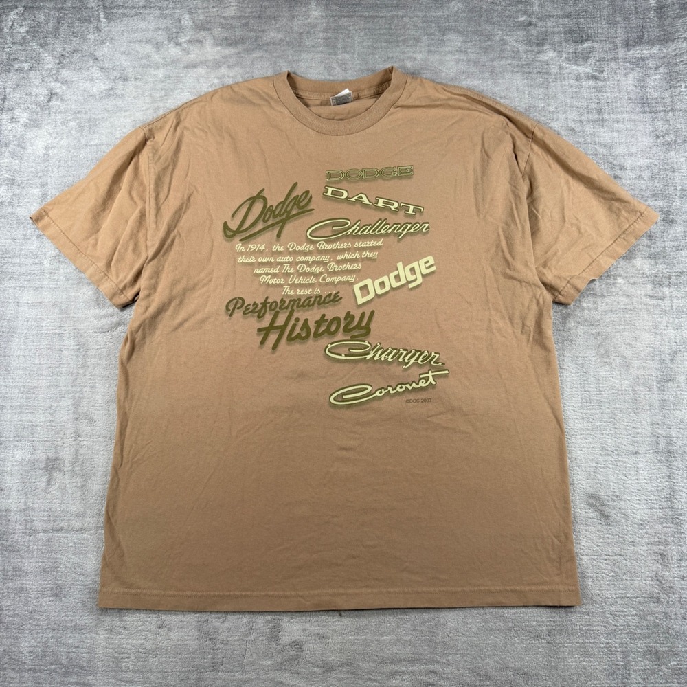 Dodge Shirt Mens 2XL Tan Performance History Y2K 2007 Car Enthusiast